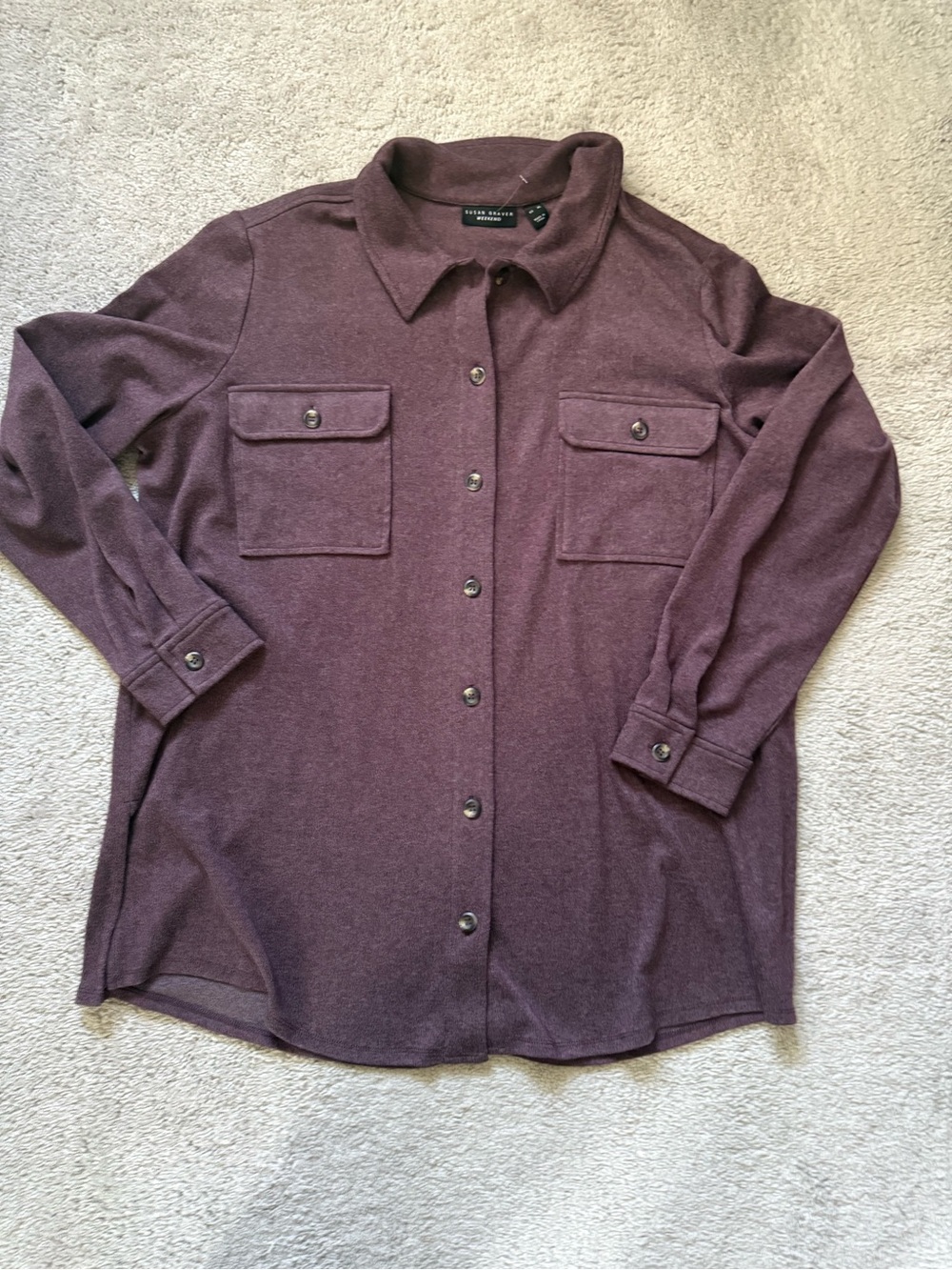 Susan Graver Plum Button-Front Casual Shirt Jacket